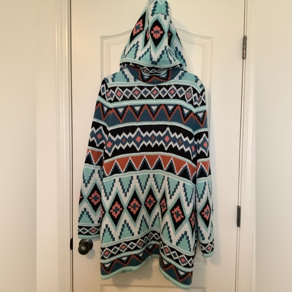 Aztec print open front sweater with hood - Picture 4 of 7